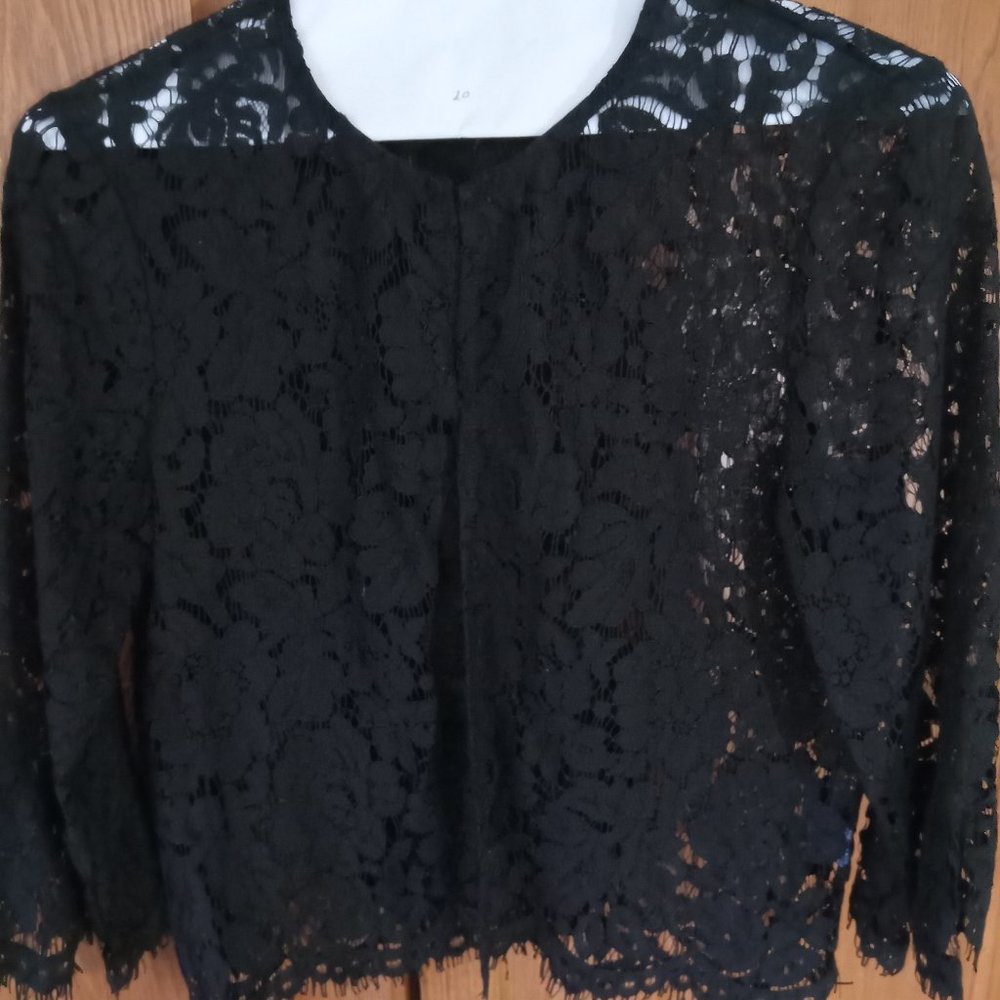 Soprano - Black Lace/Floral Women's - Long Sleeve Cover Top - Size Small